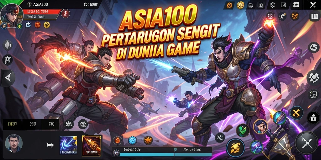 Tampilan pertarungan epik dalam ASIA100 dengan karakter yang beraksi.
