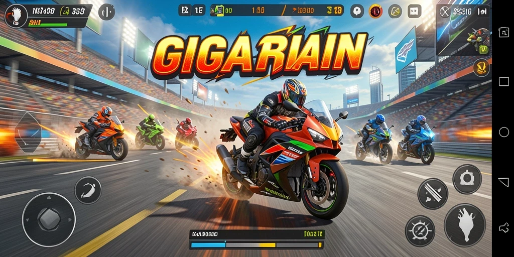Tampilan gameplay GIGA33 yang menegangkan dalam balapan motor.