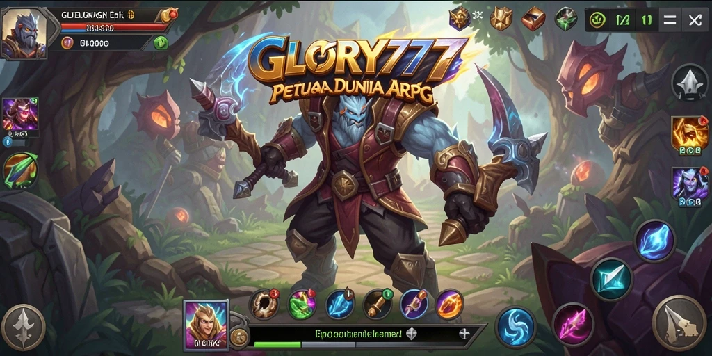 Tampilan gameplay epik dalam GLORY777, menunjukkan pertarungan seru.