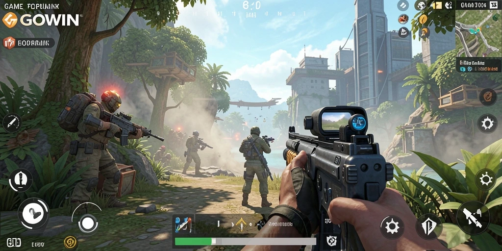 Gameplay GOWIN yang seru dengan aksi bertempur intens.