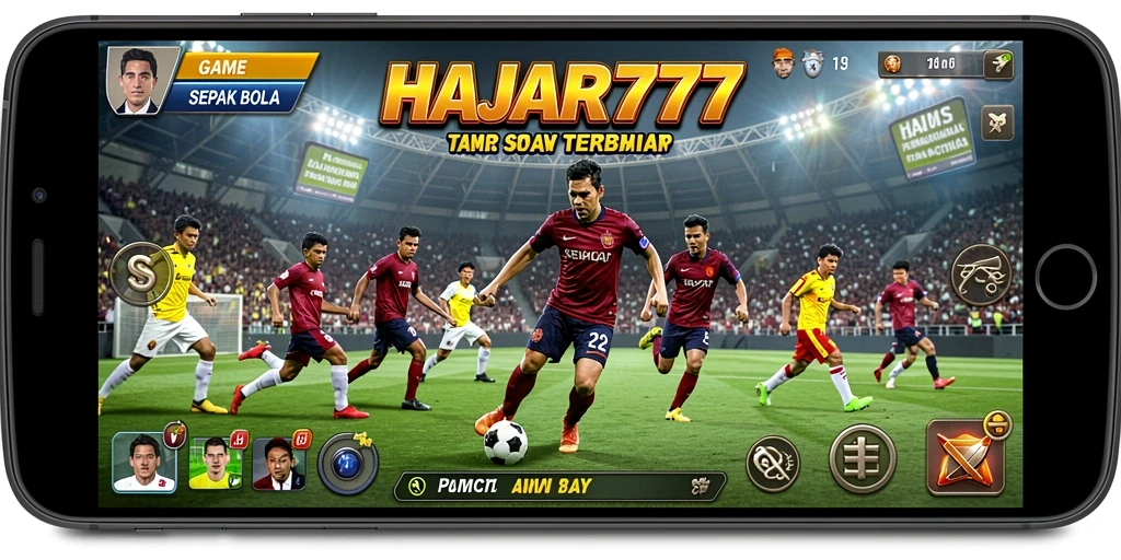 Screenshot gameplay HAJAR777 menampilkan aksi pemain di lapangan sepak bola.