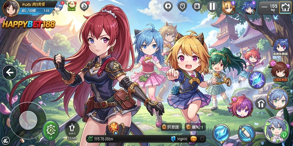 Tangkapan layar dari gameplay <strong>HAPPYBET188</strong> yang menampilkan aksi seru dan karakter anime.