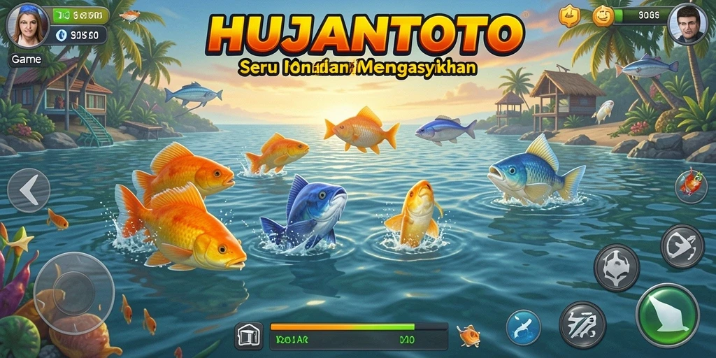 Tangkapan layar gameplay HUJANTOTO dengan aksi menembak ikan.