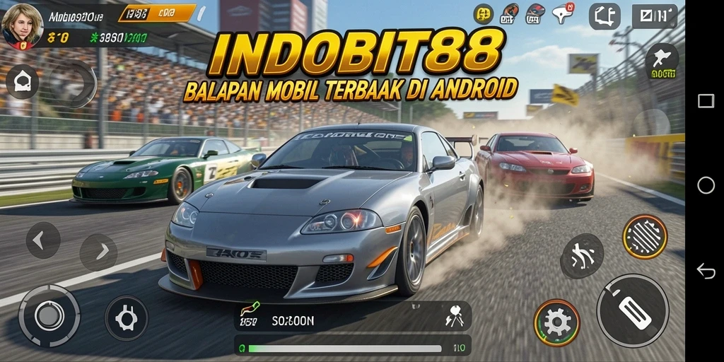 Screenshot gameplay INDOBIT88 yang menunjukkan balapan mendebarkan.