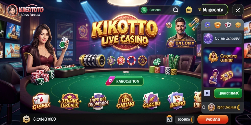 Screenshot gameplay KIKOTOTO yang menampilkan dealer langsung dan suasana kasino.