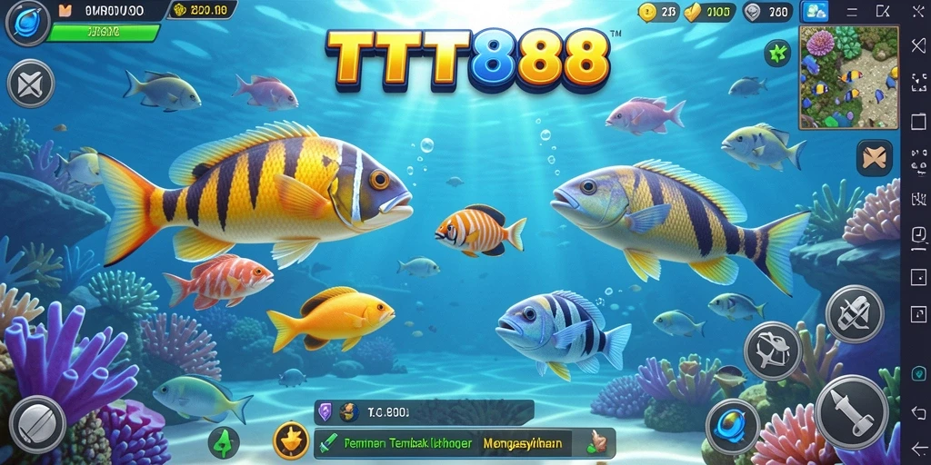 Gameplay TTT888 yang penuh warna dan seru saat menangkap ikan.