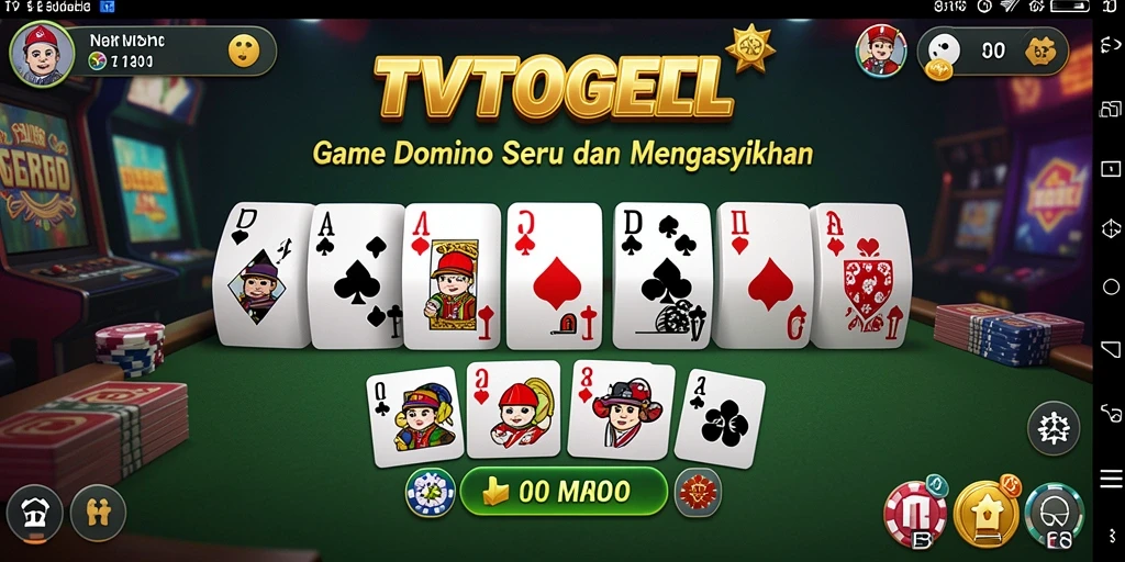 Tampilan gameplay TVTOGEL dengan suasana bermain domino yang seru.